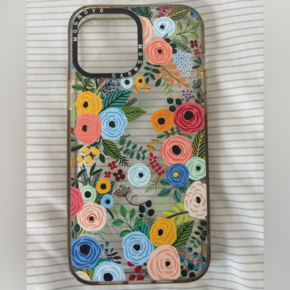 MOSNOVO Vibrant pink blue Floral Iphone 13 Plus Case with Artistic Nature Design